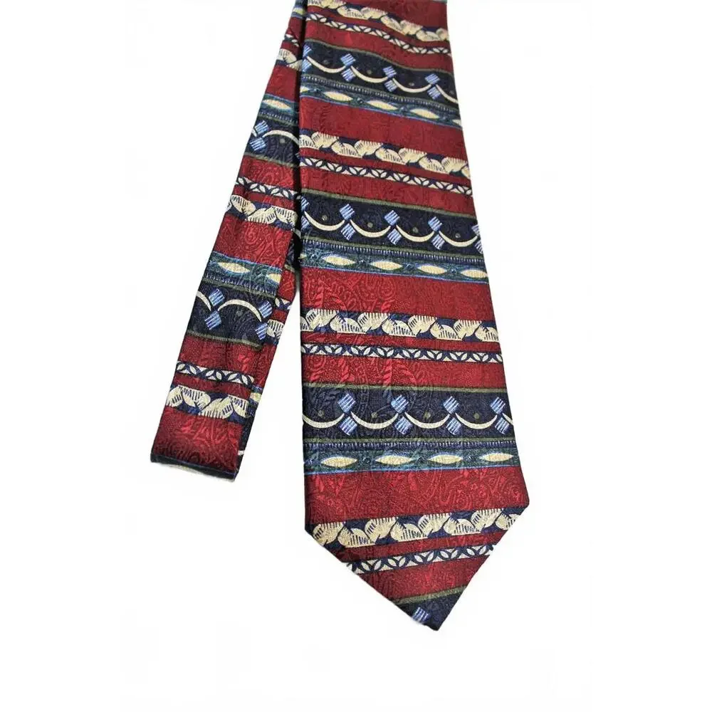 Vintage CLAIBORNE Silk Necktie, Maroon, Blue , Off-White, 4 X 58 Inches